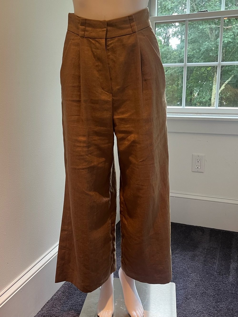 Brunello Cucinelli chestnut linen hi waisted linen wide leg pant - Picture 7 of 12